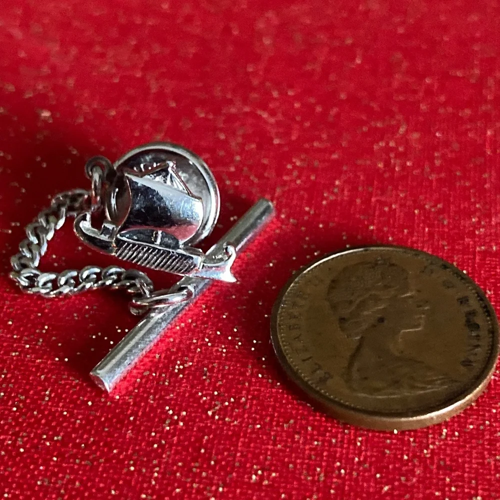 Vintage Arita  Tie Tack / Lapel Pin – Viking Longship Design – Silver Tone – USA
